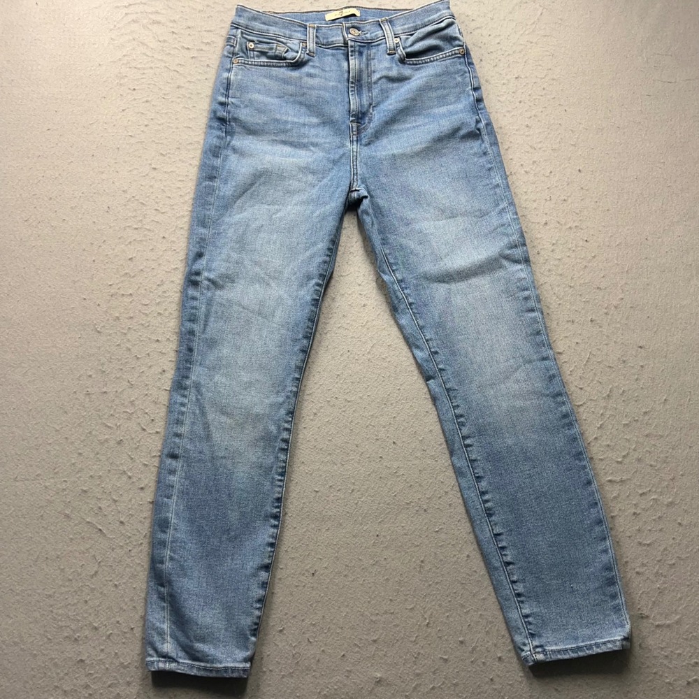 7 For All Mankind High Waist Ankle Gwenevere Jeans Light Wash Skinny Blue 27